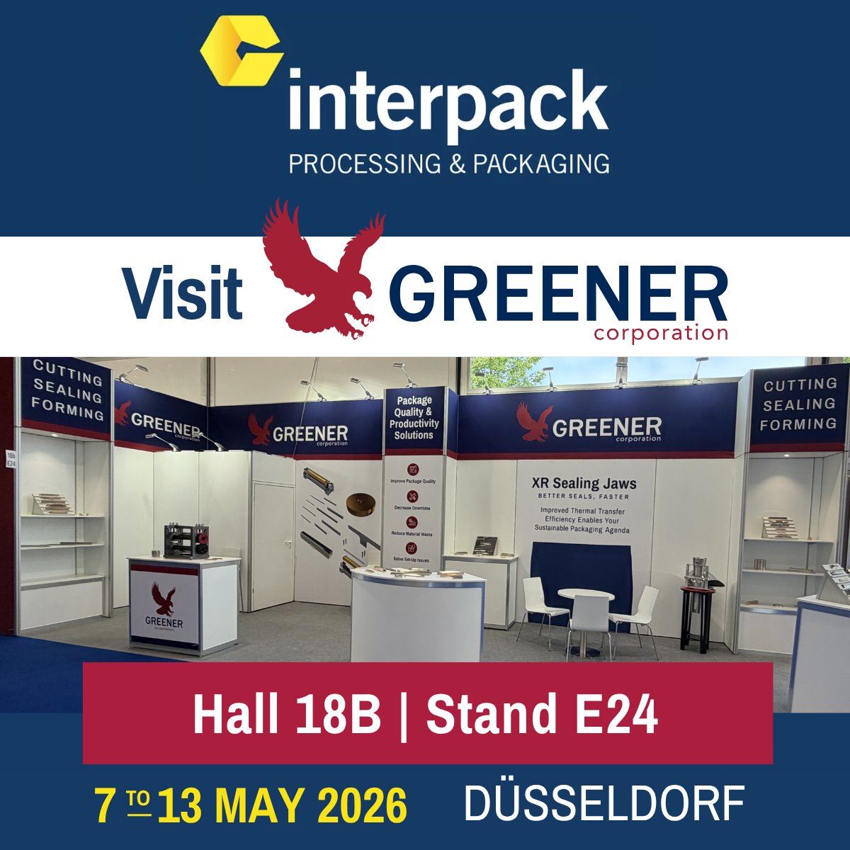 GreenerCorp's tweet photo. We're live at Interpack 2026. Hall 18B, Stand E24. Come say hello. #interpack2026 #FlexiblePackaging https://t.co/hI6wmwmHE1