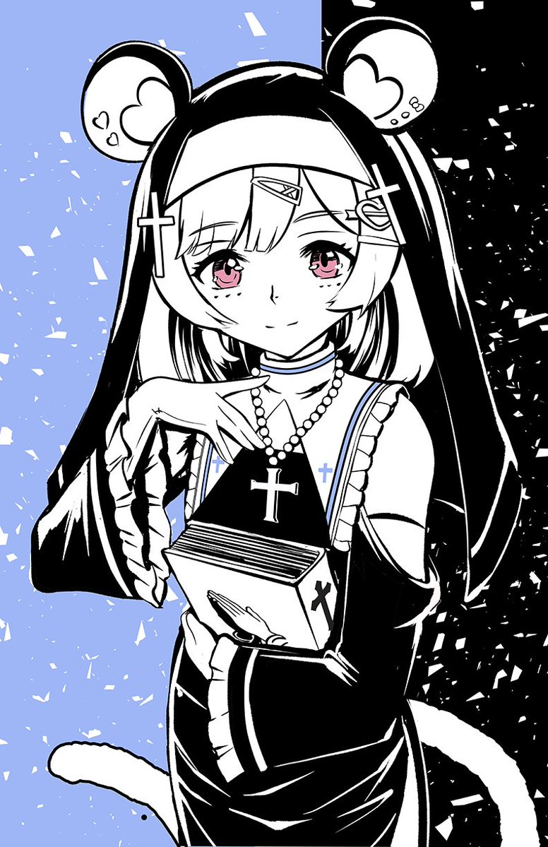 Last piece I did for OshiUplink was Nemimi in her dormie confessional "nunmimi" outfit.

She is really cute and I have difficulty drawing cute characters. I think I missed the mark on this one to be honest. #drawmies
