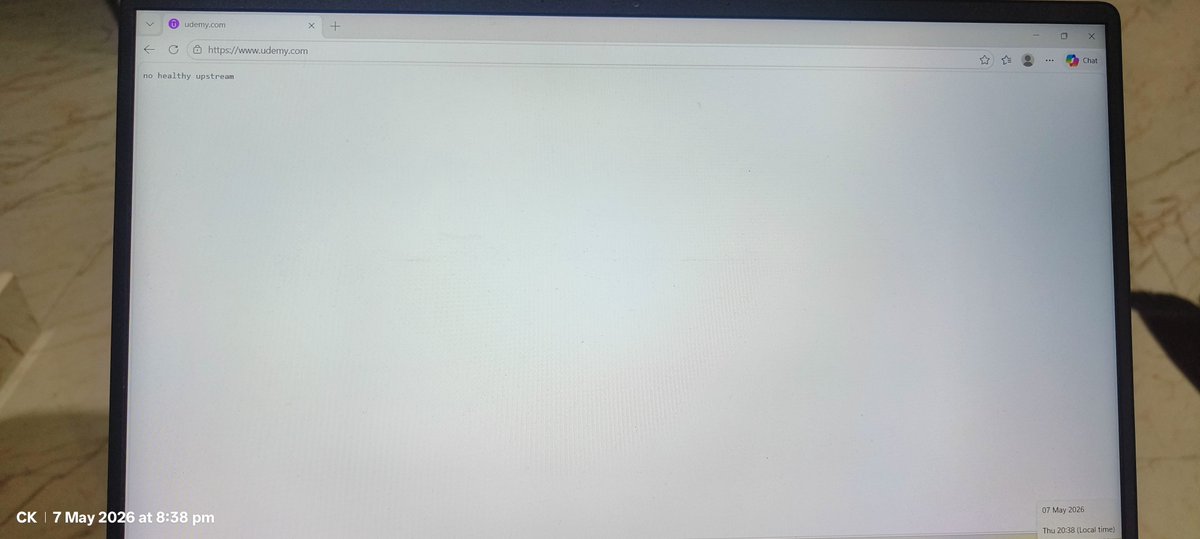cnkhandar's tweet photo. @udemy is web site down. Getting no healthy upstream error. Chk time, it's in IST. https://t.co/u9DB25GGez