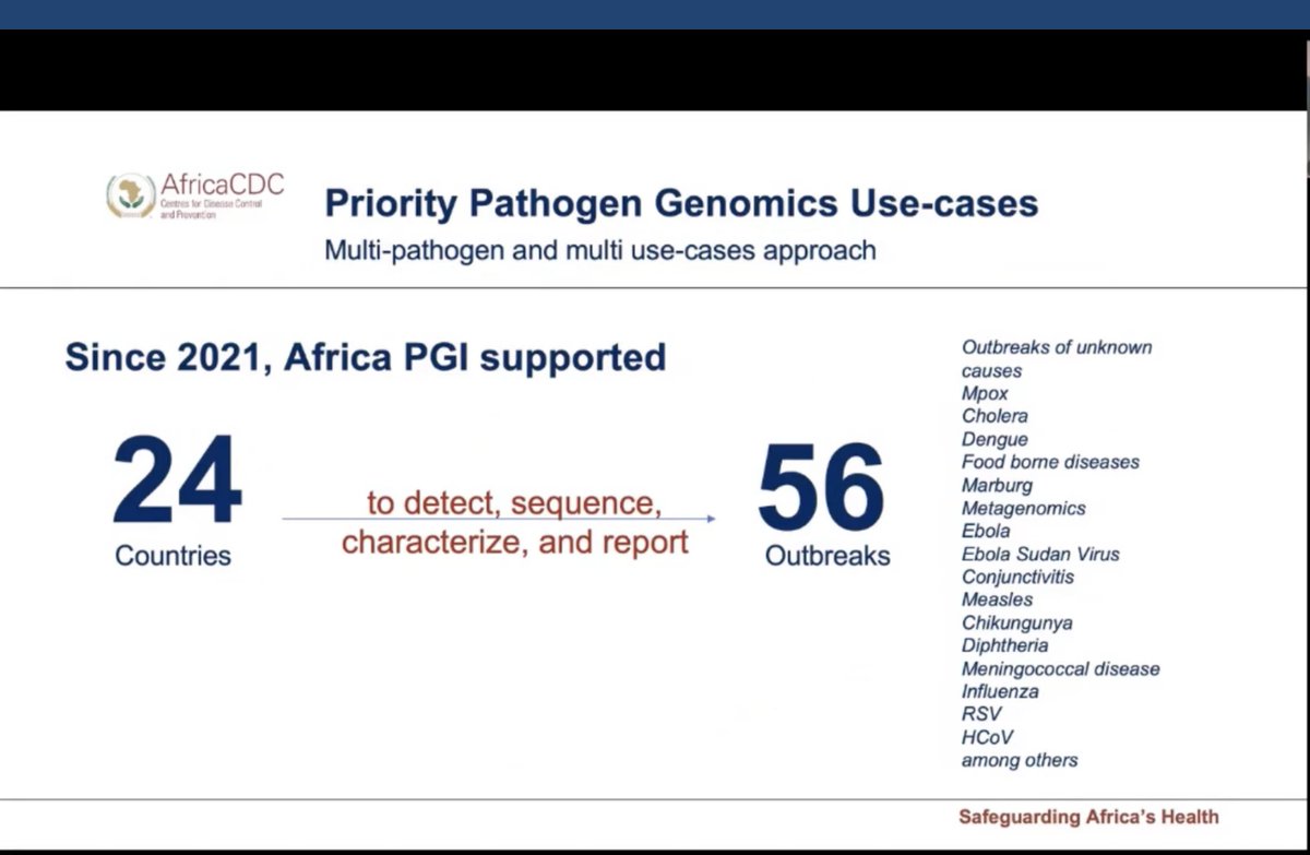 GeraldGmboowa's tweet photo. Impressed by today’s webinar by Dr Sarah Mwangi from @AfricaCDC  on building sustainable pathogen genomic surveillance across Africa. A few major takeaways:
1️⃣ Africa expanded public health genomics capacity from 7 countries in 2019 to 46 countries by 2025

2️⃣ A continental surveillance network now connects 54 member states and >1600 public health specialists

3️⃣ Since 2021, Africa PGI has supported detection, sequencing, characterization & reporting for 56 outbreaks across 24 countries.
#Genomics #PathogenSurveillance #PublicHealth #AfricaCDC #OneHealth #AMR #OutbreakResponse