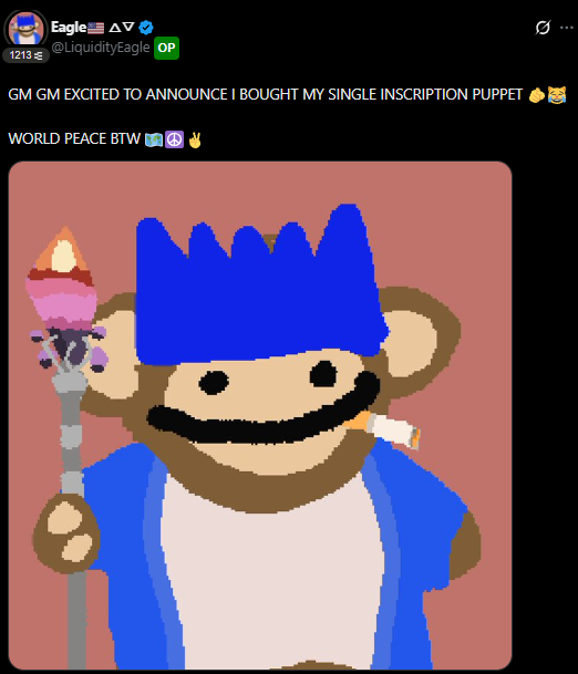 nayver's tweet photo. The Bitcoin Puppets pfps are making a comeback.🔥

If you own a Puppet, change your X pfp and wear it with pride! 🌈

This is the undisputed face of Bitcoin assets. 🌚

Oh... wp btw 🌍☮️ https://t.co/5fARhKVKJ0