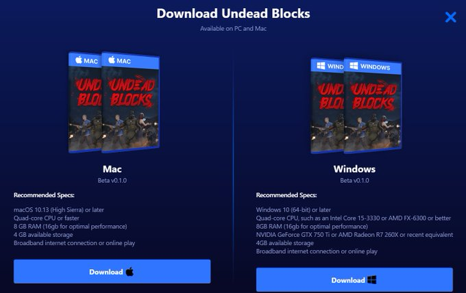 UndeadBlocks's tweet photo. 5️⃣ Choose your version 
Mac or Windows
Make sure your PC/Mac meets the recommended specs. https://t.co/maLC5TiBPY