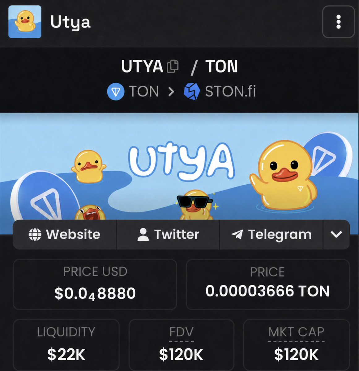 I was one of the first to call $UTYA at a 120K MC.

When I decide to activate degen mode, it’s easy for me to pull off plays like these.

I’ve developed this skill over the years.

I’ve been officially retired for a long time, but if anything makes me happy, it’s when my