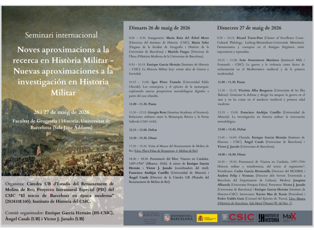 crmrub's tweet photo. 📣Ens plau informar-los que ja teniu disponible el programa del seminari "Noves aproximacions a la recerca en Història Militar", que tindrà lloc els dies 26 i 27 de maig. https://t.co/0ZVpC4F1HP