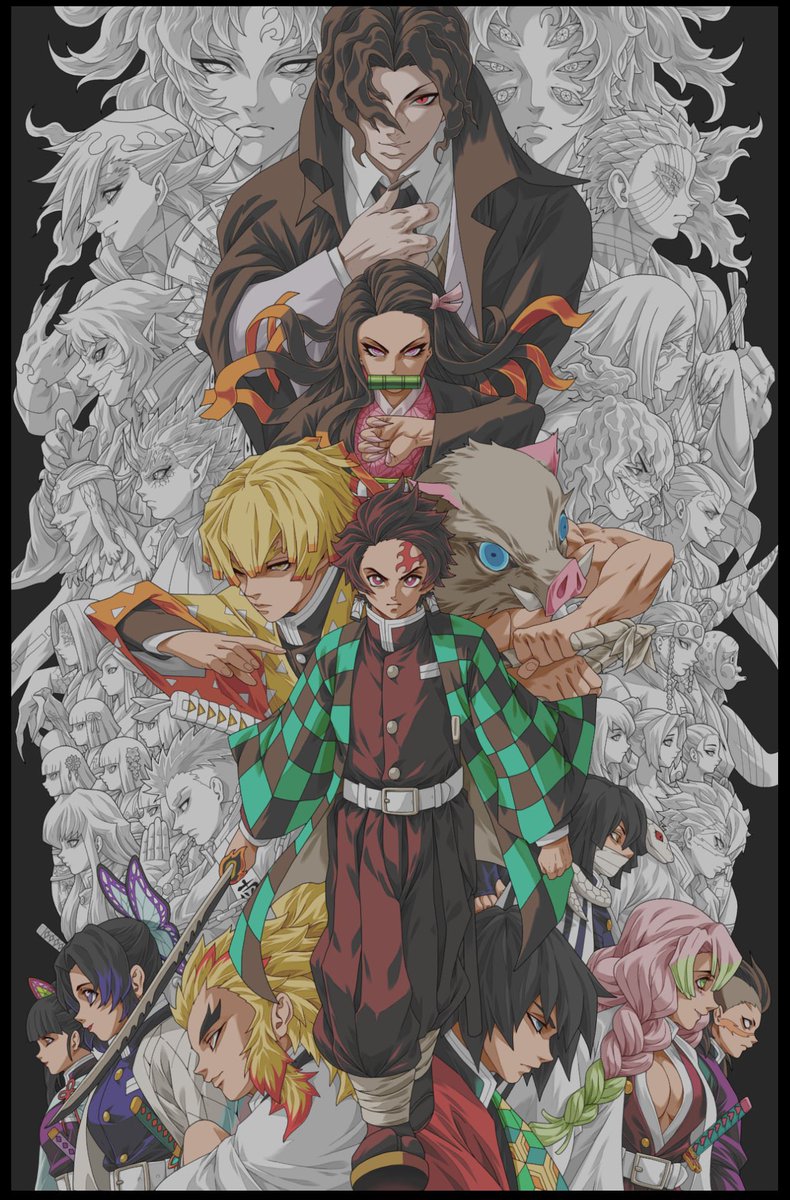 Day 8 of this hand-drawn Demon Slayer print 👹 Coloring phase officially started. Trust me… this piece is going to be CRAZY when it’s finished 🔥⚔️