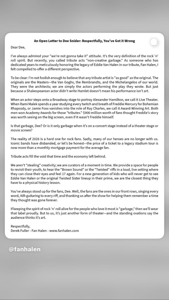 NeilNovember_'s tweet photo. Well said.....cheers to the tribute artists of the world.  #tributebands https://t.co/GsW8cv4ruf