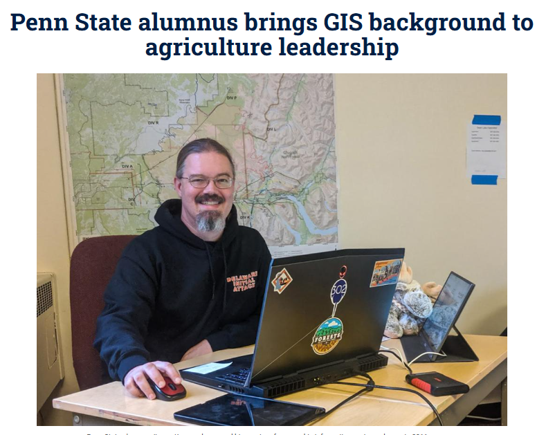 PennStateGIS's tweet photo. Our former student and instructor Jimmy Kroon was recently promoted to Deputy Secretary for the Delaware Department of Agriculture. Congratulations Jimmy! Learn more about his professional and academic journey here: https://t.co/O5tp1WtEwo. https://t.co/mpqEqTq7eM