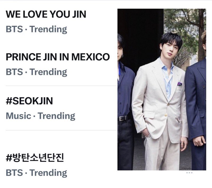 kinskay's tweet photo. #Jin’s tags are still trending in the US🇺🇸 this morning as the excitement of BTS in Mexico continues. Please continue to write  love post to our gorgeous prince Jin. Wish him all the best tonight on stage . 

PRINCE JIN IN MEXICO 
WE LOVE YOU JIN 
#JIN #방탄소년단진  #진  @BTS_twt