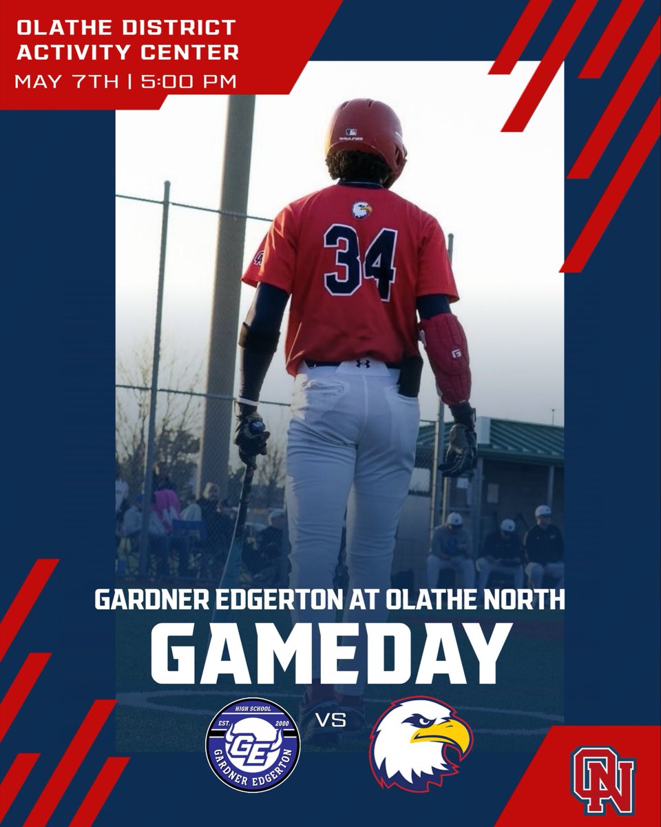 OlatheNorthBsb's tweet photo. GAMEDAY! 

We are back at ODAC for a matchup with Gardner-Edgerton. 

First pitch is at 5 PM. Come enjoy some beautiful weather and watch some good baseball! https://t.co/22Va0LavvE