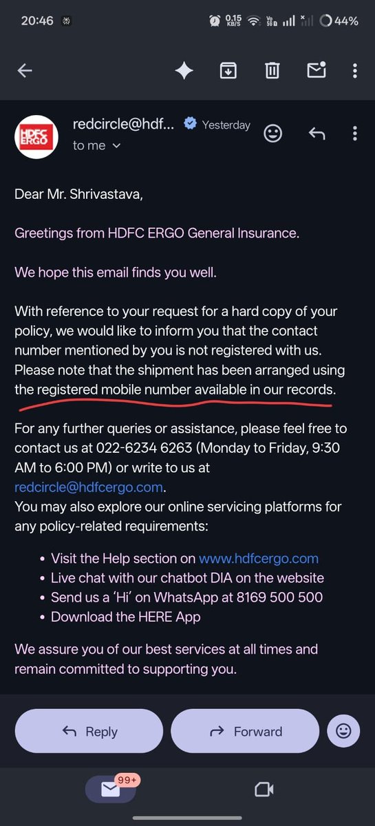 stvayush's tweet photo. @HDFCERGOGIC @HDFCERGOGIC can you please get your facts straight internally and then only respond to customer requests? 
On the one hand you say that registered number was used and then within 24h the same person says we don't share mobile numbers with vendors. https://t.co/uviQtSBbp3
