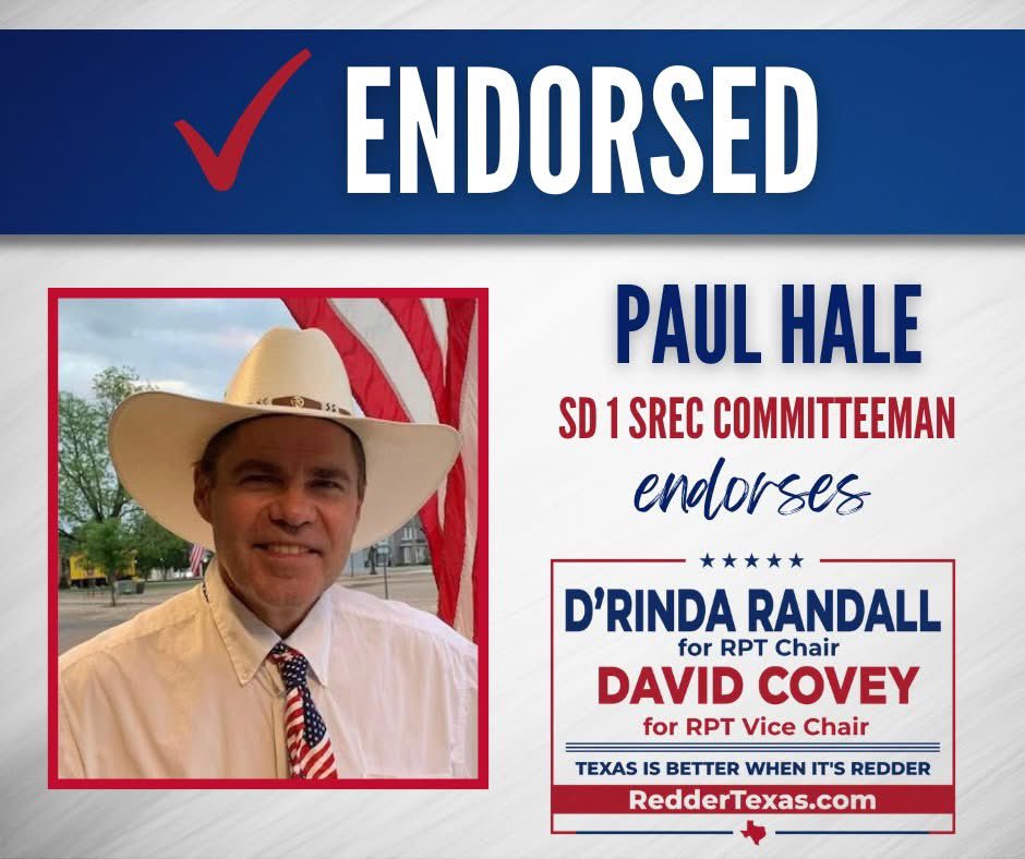 DrindaRandall's tweet photo. Majority of SREC’s are endorsing our campaign for change. @CoveyTX @reddertexas https://t.co/Qupwd2dcpE