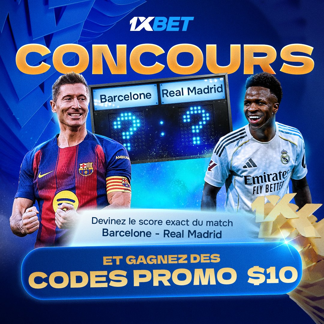 1xBet_Francais's tweet photo. CONCOURS 🎁

Devinez le score exacte d'#ElClásico entre le Barça et le Real Madrid et gagnez des codes promo de 10$

Règles : 

✅ Vous ne pouvez répondre qu'avec un seul commentaire
✅ Le participant doit être abonné à 
@1xBet_Francais

Nous choisirons au hasard 5️⃣ gagnants d'un code promo de 🔟$

Résultats : Mardi 

#LALIGAEASPORTS | #BarçaRealMadrid