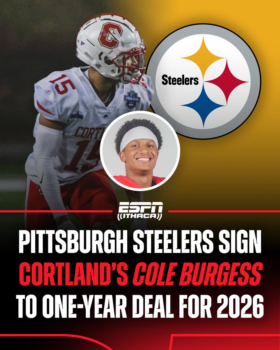 ESPNIthaca's tweet photo. Wide receiver Cole Burgess is heading to Pittsburgh after signing a one-year reserve/future deal with the Steelers for the 2026 season. Burgess now gets his opportunity to compete for a roster spot after previous stops with Cincinnati.

📸: @EDLphotography/@RedDragonPride https://t.co/xuUy5WjLek