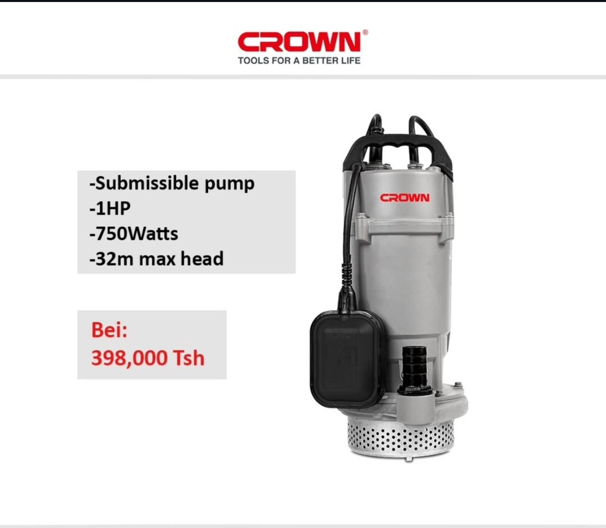 BarakaMaviatu's tweet photo. Pata Angle submissible pump kutoka Crown Tools! 🛠️💪
✅ Nguvu kubwa (7500W)
✅ Imara kwa ajili ya kuvuta maji
✅ Rahisi kutumia &amp; hudumu muda mrefu Boresha kazi zako za kuvuta maji na pump kutoka Crown 🚀
📞 Piga 0718007463 #CrownTools #PowerTools #Ujenzi #Tanzania https://t.co/aHovXwwDeS