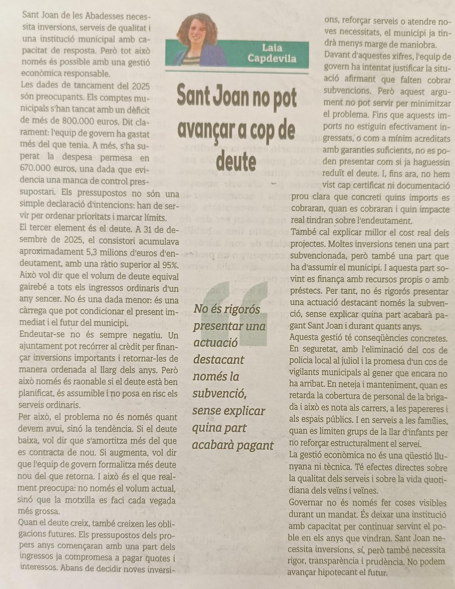 laiacm's tweet photo. Sant Joan no pot avançar a cop de deute 

Ho expliquem aquí 👇🏻 https://t.co/lRB7ghjqkw