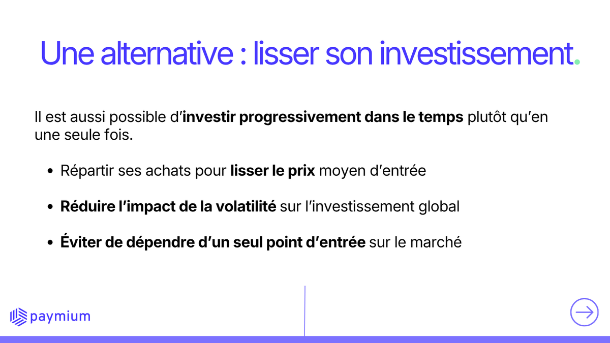 paymium's tweet photo. 💬 Vos questions sur Bitcoin : investir tout son capital en Bitcoin d’un seul coup, est-ce risqué ?

Investir une somme importante en une seule fois revient à dépendre d’un seul point d’entrée sur le marché.

Les marchés, y compris Bitcoin, évoluent par cycles : un mauvais timing peut impacter la valeur à court terme.

On peut aussi investir progressivement dans le temps pour lisser son prix d’entrée.

❓ Une autre question Bitcoin ? Posez-la en commentaire.