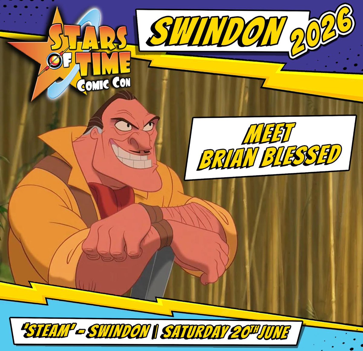 STARSOFTIME's tweet photo. Meet BRIAN BLESSED at @STARSOFTIME Saturday 20th June @steam_museum #comiccon #tarzan #animation #family #autograph #movie #brianblessed 

It’s not just Flash Gordon he’s famous for!

Tickets: https://t.co/ruVo9LB3R6 https://t.co/2xCgp5EtPZ