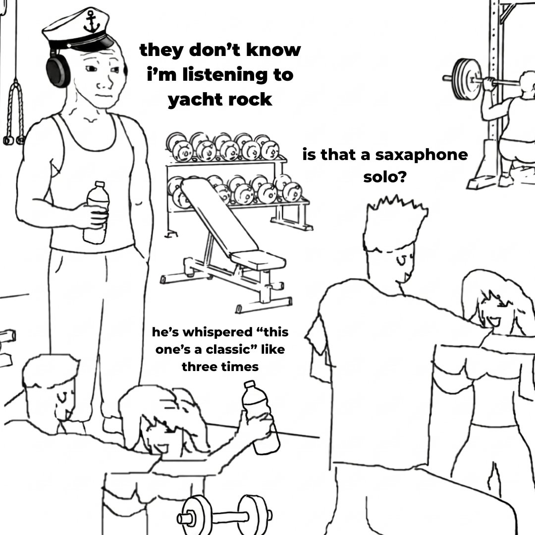 loseit's tweet photo. i’m at the gym experiencing levels of smoothness the human body was never meant to achieve under fluorescent lighting #gym #yachtrock https://t.co/ha2TOsfUvs