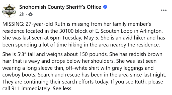 sfargon's tweet photo. MISSING: 27-year-old Ruth is missing from her family member’s residence located in the 30100 block of E. Scouten Loop in Arlington. https://t.co/QpdbS370jt