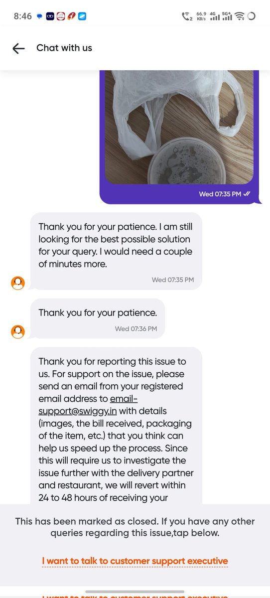 RenjithRaj20's tweet photo. Worst...the worst customer service.
My wife has ordered a soup from Swiggy on 07/05/2026 with order no #237041799617908. But she received a packet without invoice, the container was not having any sealing on it, also it was filled only half of the container. @Swiggy @SwiggyCares https://t.co/5boMfDVwJr