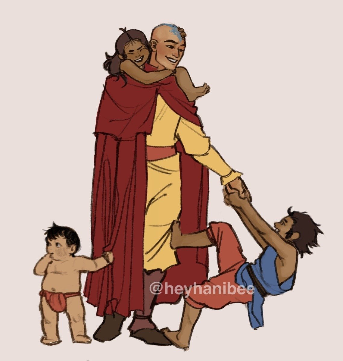 AANGTRUTHER's tweet photo. aang with his babies 🤍 
— art credit: @heyhanibee https://t.co/iq3LNxCavZ