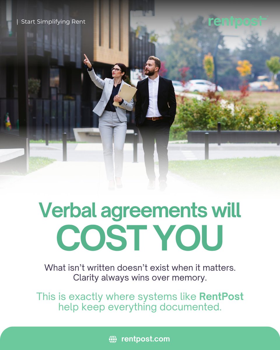 rentpost's tweet photo. Verbal agreements feel easy in the moment, but they rarely hold when things go wrong. 

Start managing with structure using RentPost!

#RentPost #PropertyManagement #LeaseAgreements #LandlordTips #TenantRights #Documentation #PropertyManagers #RentalHousing #LegalClarity https://t.co/OxnzshKIqc