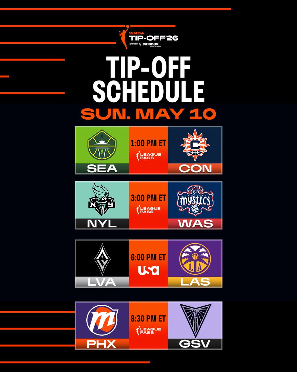 WNBA's tweet photo. We’re baaccckkkkk

The 2026 WNBA season tips off this weekend with three days of can’t-miss matchups to open Season 30!

WNBA Tip-Off | @CarMax https://t.co/EBMgwyxk3B