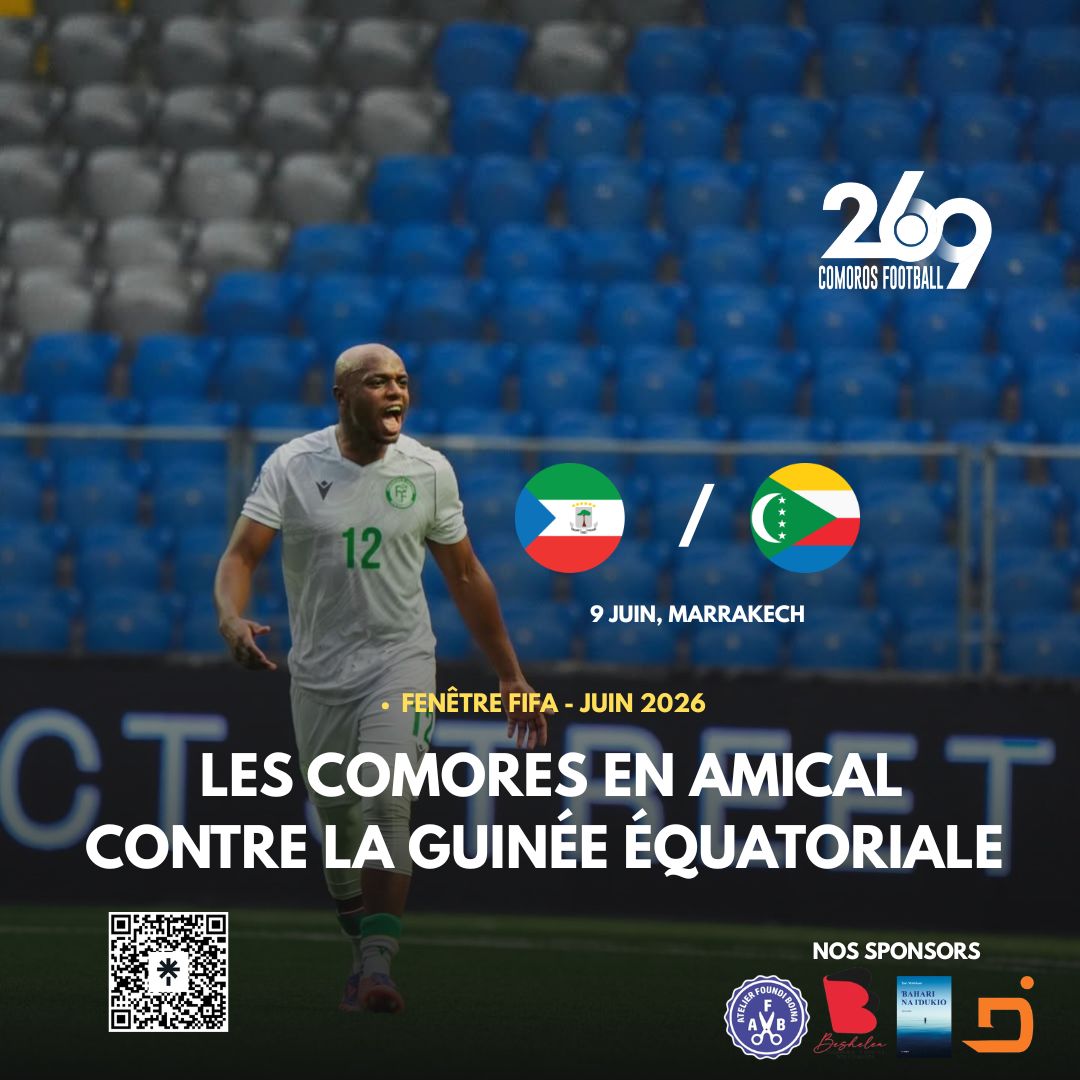 ComorosFootball's tweet photo. 🇰🇲 Dans l’attente d’une potentielle deuxième affiche pour les Comores, la Fédération équato-guinéenne de football vient d’annoncer un match amical opposant le Nzalang Nacional aux Cœlacanthes, le 9 juin prochain à Marrakech. https://t.co/gBOq7ESB9P