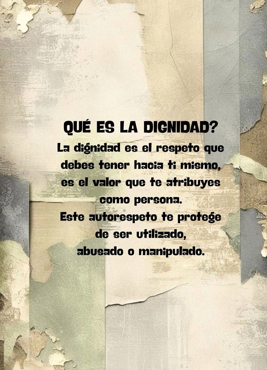 andland35's tweet photo. ¿Qué es la dignidad?

🔸La dignidad es el respeto profundo que debes tener hacia ti mismo.
🔸Es esa voz interior que te recuerda que vales,
incluso cuando otros intentan hacerte sentir menos.

✨ La dignidad no se compra,
no depende del dinero, de la apariencia, ni de la aprobación de los demás.

✨ Nace del amor propio,
de reconocer que mereces ser tratado con respeto, cuidado y consideración.

✨ Cuando una persona tiene dignidad, aprende a poner límites.
Entiende que amar no significa soportar humillaciones, que ayudar no significa dejarse usar
y que ser bueno no implica permitir abusos emocionales.

✨ Muchas veces confundimos amor con sacrificio extremo.
Nos quedamos en lugares donde nos lastiman, perdonamos más de lo sano y aceptamos migajas afectivas solo por miedo a quedarnos solos.

✨ Pero la dignidad aparece
cuando decides dejar de mendigar cariño, cuando entiendes que nadie tiene derecho a romper tu tranquilidad, manipular tus emociones o hacerte sentir insuficiente.

✨ Y sí, duele aprenderlo.
Porque a muchos nunca nos enseñaron a priorizarnos.
Nos enseñaron a complacer, a aguantar, a callar,
a pensar primero en los demás
mientras nos olvidábamos de nosotros mismos.

✨ Por eso tantas personas crecen creyendo que deben soportarlo todo para ser amadas.

✨ Pero no. El amor sano jamás destruye tu autoestima.
Quien realmente te quiere
no te humilla, no juega contigo
ni te hace sentir que debes rogar por atención o respeto.

✨ La dignidad también es saber retirarte a tiempo. Alejarte de quien te hiere constantemente,
de ambientes que apagan tu paz
y de personas que solo aparecen para aprovecharse de tu nobleza.

✨ Porque tener dignidad no te vuelve frío ni egoísta. Te vuelve consciente de tu valor.

✨ Y aunque aprender a amarte puede tomar tiempo, nunca es tarde para empezar. Nunca es tarde para reconstruirte,
para sanar lo que otros dañaron
y para recordar que mereces relaciones donde exista respeto mutuo.

✨ Al final, la dignidad es eso:
el amor que sientes por ti mismo
cuando decides no permitir que nadie vuelva a hacerte olvidar cuánto vales.

#Koji_Sensei