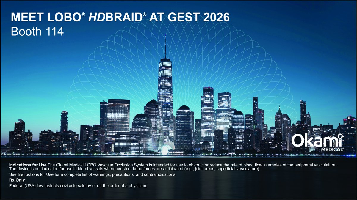 OkamiMedical's tweet photo. We’re headed to GEST 2026 in NY—see what’s next in peripheral embolization. Discover the LOBO HDBRAID Vascular Occluder, a 1st &amp; only device designed for complete occlusion with deliverability &amp; stability physicians need to navigate even the most complex cases with confidence. https://t.co/nIjU8JanKh