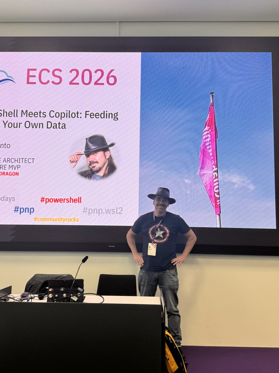 ScoutmanPt's tweet photo. And its done ! #PowerShell Meets #Copilot:
Feeding AI at with Your Own Data session at #ECS2026 it was packed and IT WAS A  B L A S T ! https://t.co/IxALBURrnX