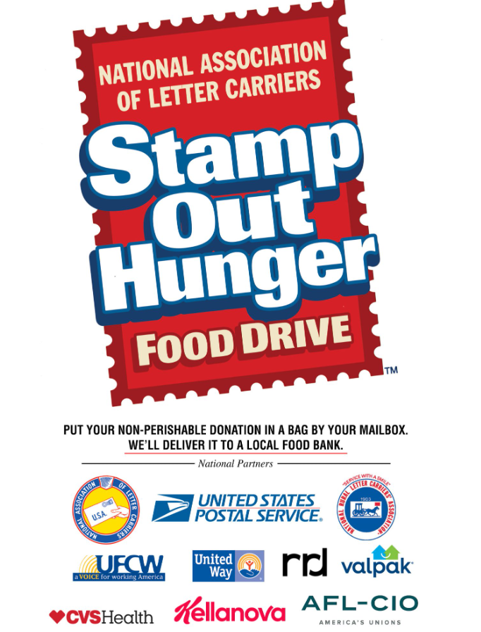 massaflcio's tweet photo. The MA AFL-CIO is proud to again partner with the @NALC_National  for the annual Stamp Out Hunger Food Drive campaign. The Stamp Out Hunger Food Drive will be held on Saturday, May 9. https://t.co/qlCYqK3YhO