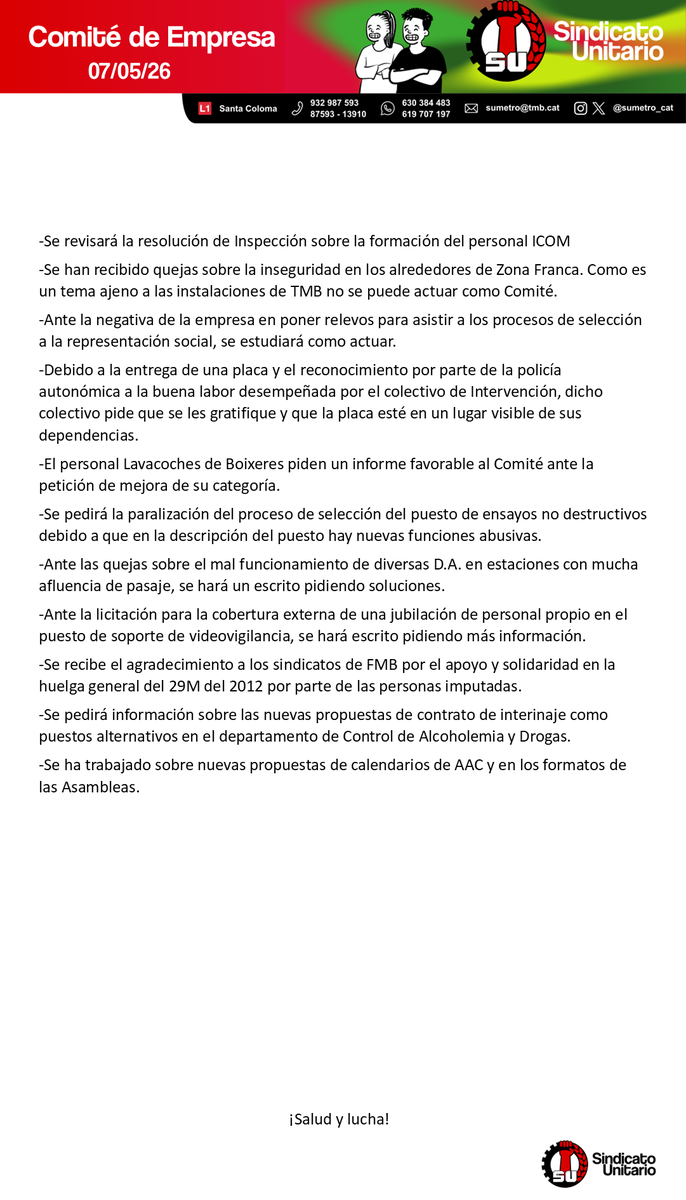 sumetro_cat's tweet photo. Publicamos el resumen del Comité de hoy.
Publiquem el resum del Comitè d'avui. https://t.co/8SpY3xxmhQ