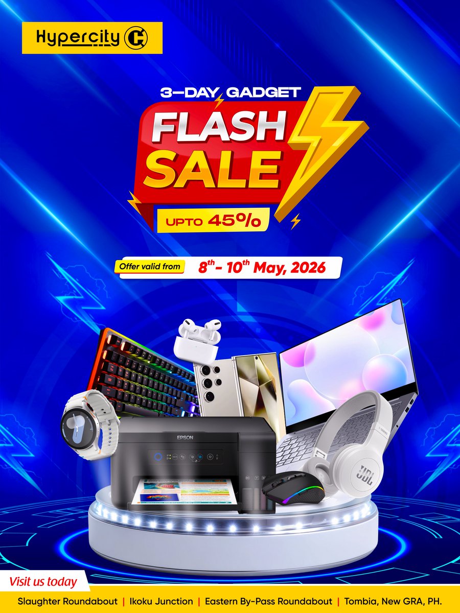 ⚡ UP TO 45% OFF Gadgets!

The HyperCITY 3-Day Flash Sale is LIVE 🔥

💻 Laptops
🎧 Headphones
⌚ Smart Watches
💾 Storage Devices
…and more!

📅 May 8th – 10th
📍 Visit HyperCITY stores today.

#HyperCITY 
#FlashSale #TechDeals