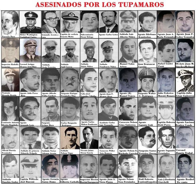 NUNCA MÁS TERRORISMO TUPAMARO!!
TUPAMAROS ASESINOS Y CRIMINALES LADRONES.
LOS TUPAMAROS MATARON A CASI 80 INOCENTES URUGUAYOS.