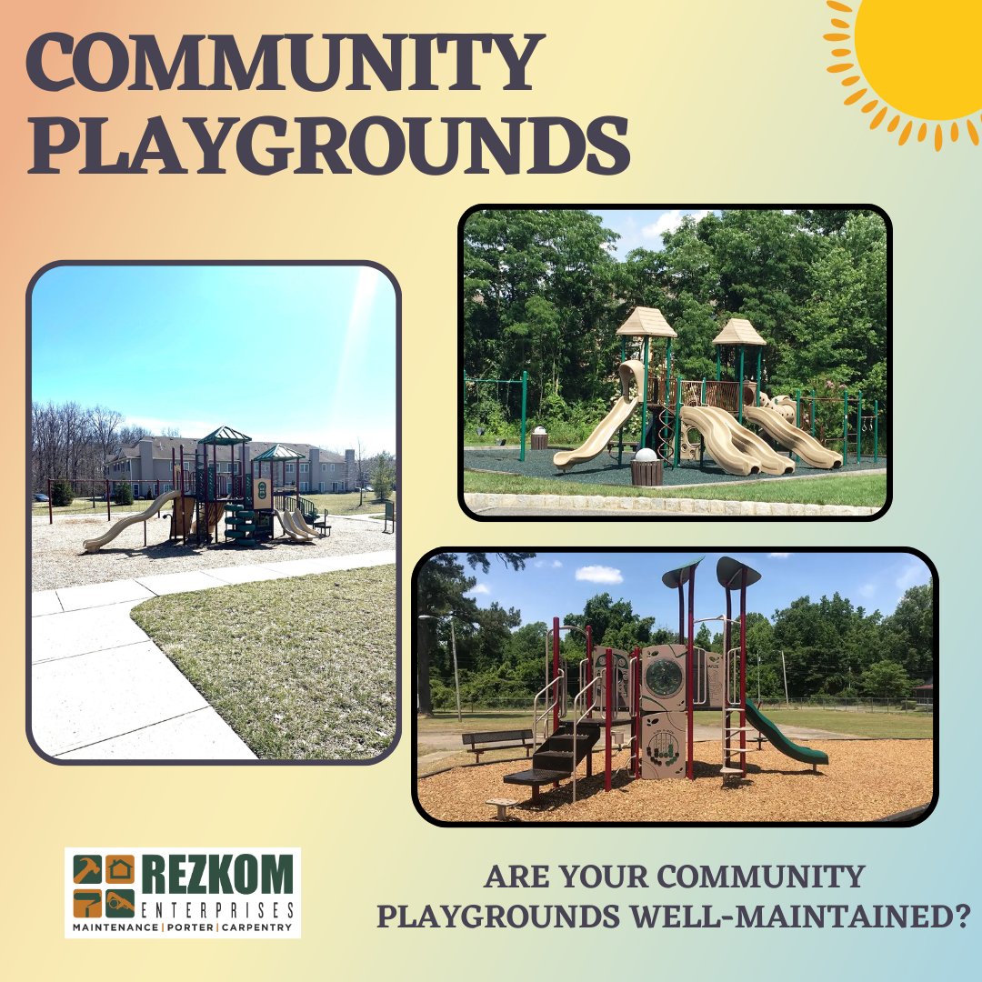 rezkom's tweet photo. Are your playgrounds getting the attention they deserve? Rezkom keeps them clean, safe &amp; in top shape all season.

Need something fixed? Submit a work order—we’ve got you.

#CommunityCare #PlaygroundMaintenance #TeamRezkom https://t.co/JjsDOShw2v