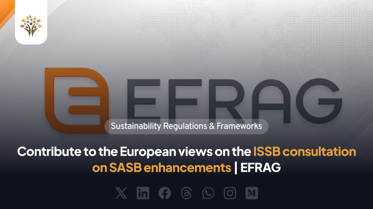 ESGLibrary's tweet photo. 🏛️ EFRAG on SASB enhancements: EFRAG is asking European stakeholders to contribute to its response to the ISSB’s consultation on SASB enhancements, underscoring the importance of interoperability and European input in global reporting standards.

https://t.co/oOJujVudh6 https://t.co/Hwo37n8LX5