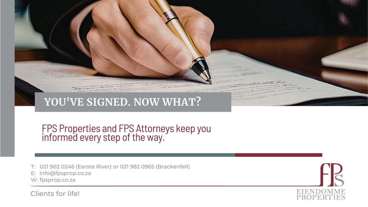 FPSproperties's tweet photo. Signed the offer? ✍️ 

The process from bond application to Deeds Office registration typically takes 6 to 12 weeks. FPS Properties and FPS Attorneys keep you informed every step of the way. 

🌐 https://t.co/7X2c4syom2 

#FPSProperties #PropertyTransfer #FPSAttorneys https://t.co/qF2mE1Sfiy