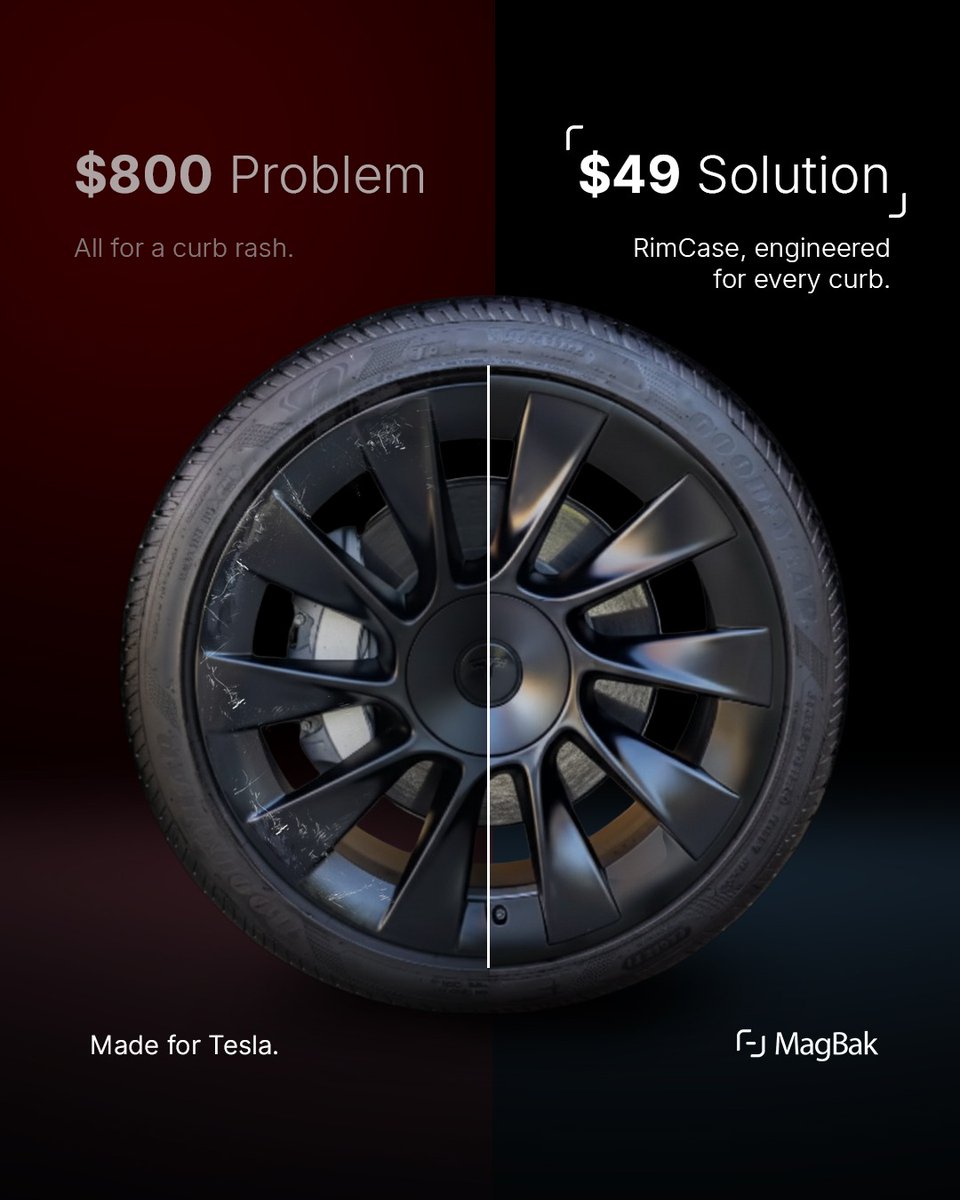 magbaksays's tweet photo. Love your Tesla? 🖤 Love your wheels more with the MagBak RimCase! Effortlessly shield against curb rash and give your rims a fresh, flawless look.