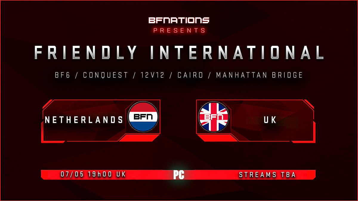 bfnations's tweet photo. In today’s match, the United Kingdom plays against the Netherlands in a 12v12 Conquest starting in around 2 hours! Good luck to everyone, and have fun!
Twitch NL POV Rxbinzz: https://t.co/xuI9b8zWj9
YouTube NL POV Kura: https://t.co/hdGtnex2xb https://t.co/1WVwtbDYrW