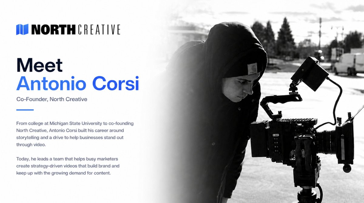 NorthCreativeUS's tweet photo. Meet Antonio Corsi, Co-Founder of North Creative. From his days at Michigan State University to building a local video production company, Antonio has turned a passion for storytelling into a mission to help businesses stand out through powerful, strategy-driven video content. https://t.co/4VKgWkggSM