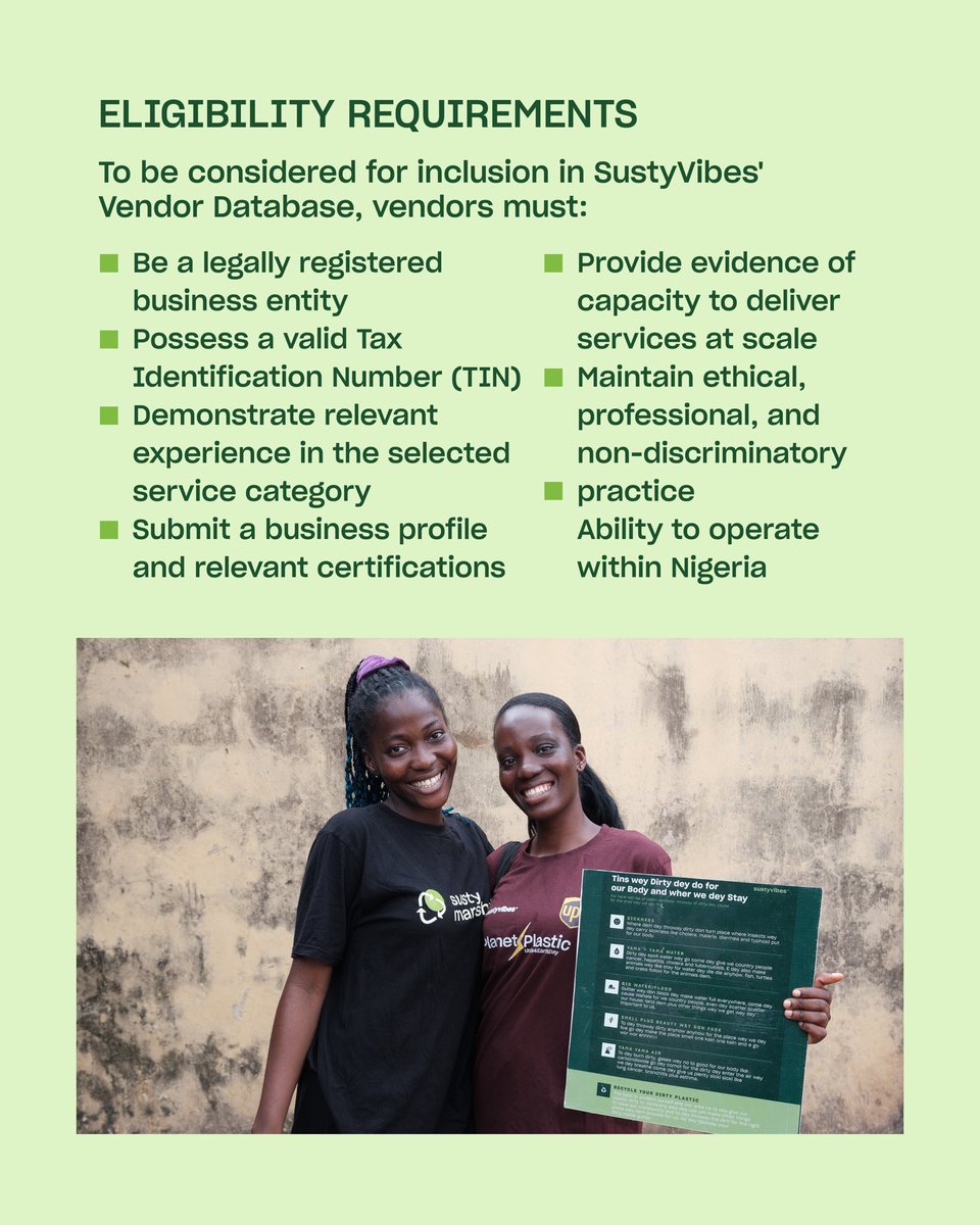 SustyVibes's tweet photo. We're opening up our vendor database for 2026/2027. 📣📣

If you've got the experience and capacity, we'd love to hear from you.
Apply here: https://t.co/Z0YJYMDAxI

#Sustyvibes #ExpressionOfInterest https://t.co/KKsKXUGoyB