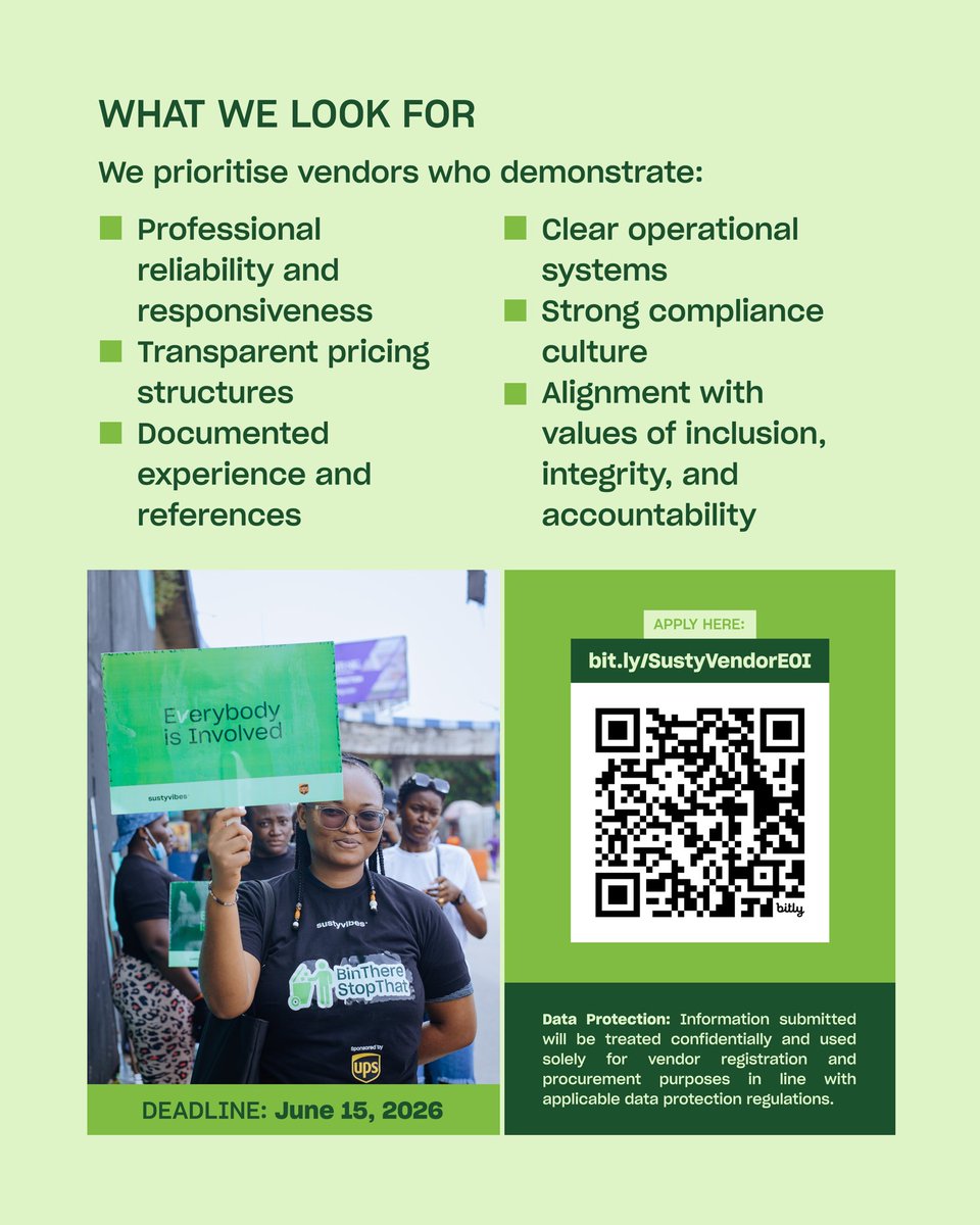 SustyVibes's tweet photo. We're opening up our vendor database for 2026/2027. 📣📣

If you've got the experience and capacity, we'd love to hear from you.
Apply here: https://t.co/Z0YJYMDAxI

#Sustyvibes #ExpressionOfInterest https://t.co/KKsKXUGoyB