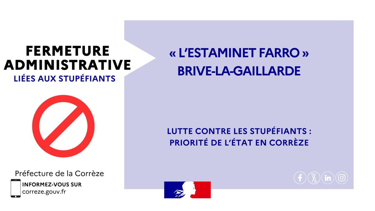 Image de Préfet de la Corrèze - #FermetureAdministrative | 🚫 Fermeture administrative de « L’Estaminet Farro » à Brive-la-Gaillarde