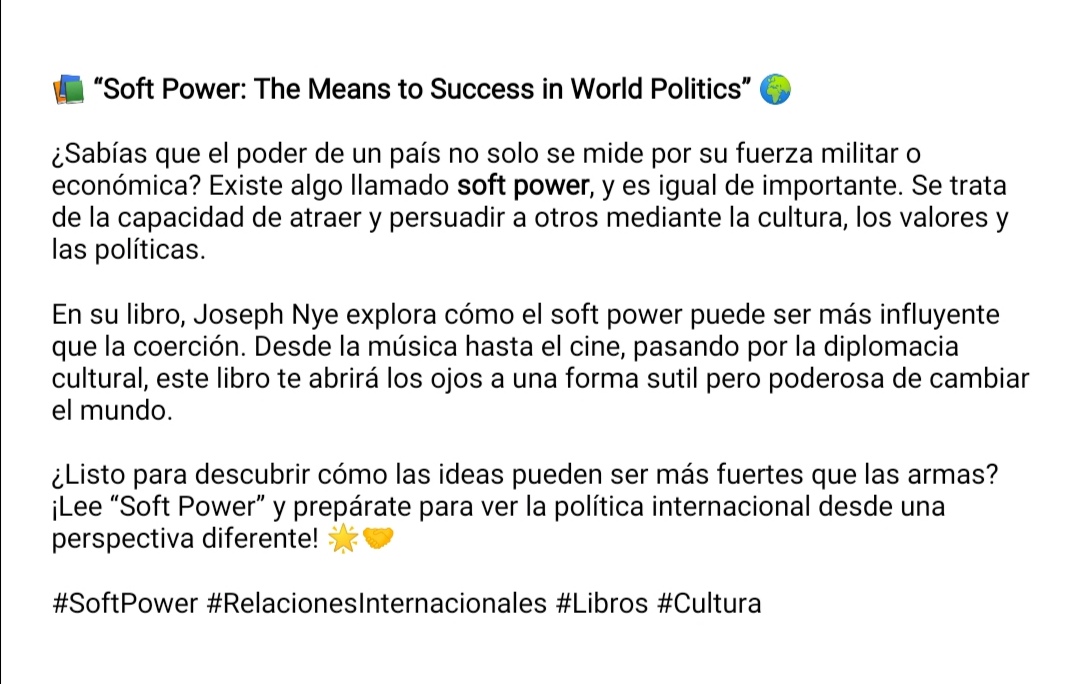 de_escritura's tweet photo. Muchas gracias por tus recomendaciones este mes para aprender sobre #RelacionesInternacionales, @natalia_sf_13🗺️
#Tutores del #CEN de @Nebrija 💚
#Libros #Cultura #SoftPower #transversalidad #RRII https://t.co/i6BgsHu29P