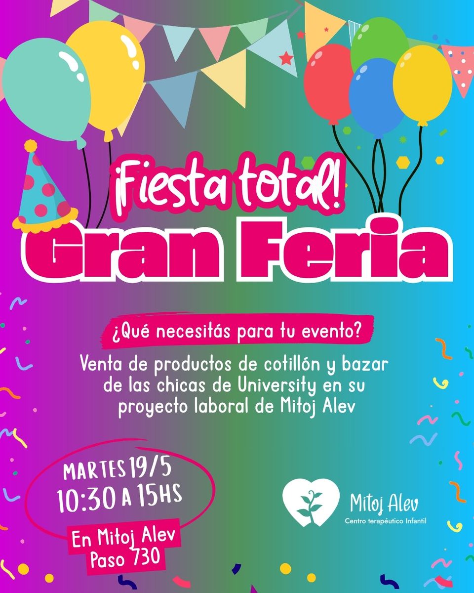 SofiaAzrak's tweet photo. El Martes que viene (no este sino el otro 🤭😁) con las chicas de University de @mitojalev vamos a hacer una feria donde vamos a vender cosas de cotillón, bazar y cumpleaños. Es el 19/05 de 10:30 a 15:00hs en Mitoj Alev. https://t.co/xa8NeJxwHv