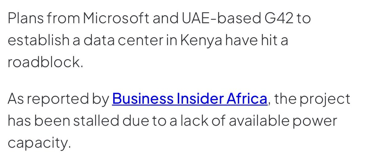 NEW: $MSFT DATA CENTER IN KENYA HALTED DUE TO INSUFFICIENT POWER ...