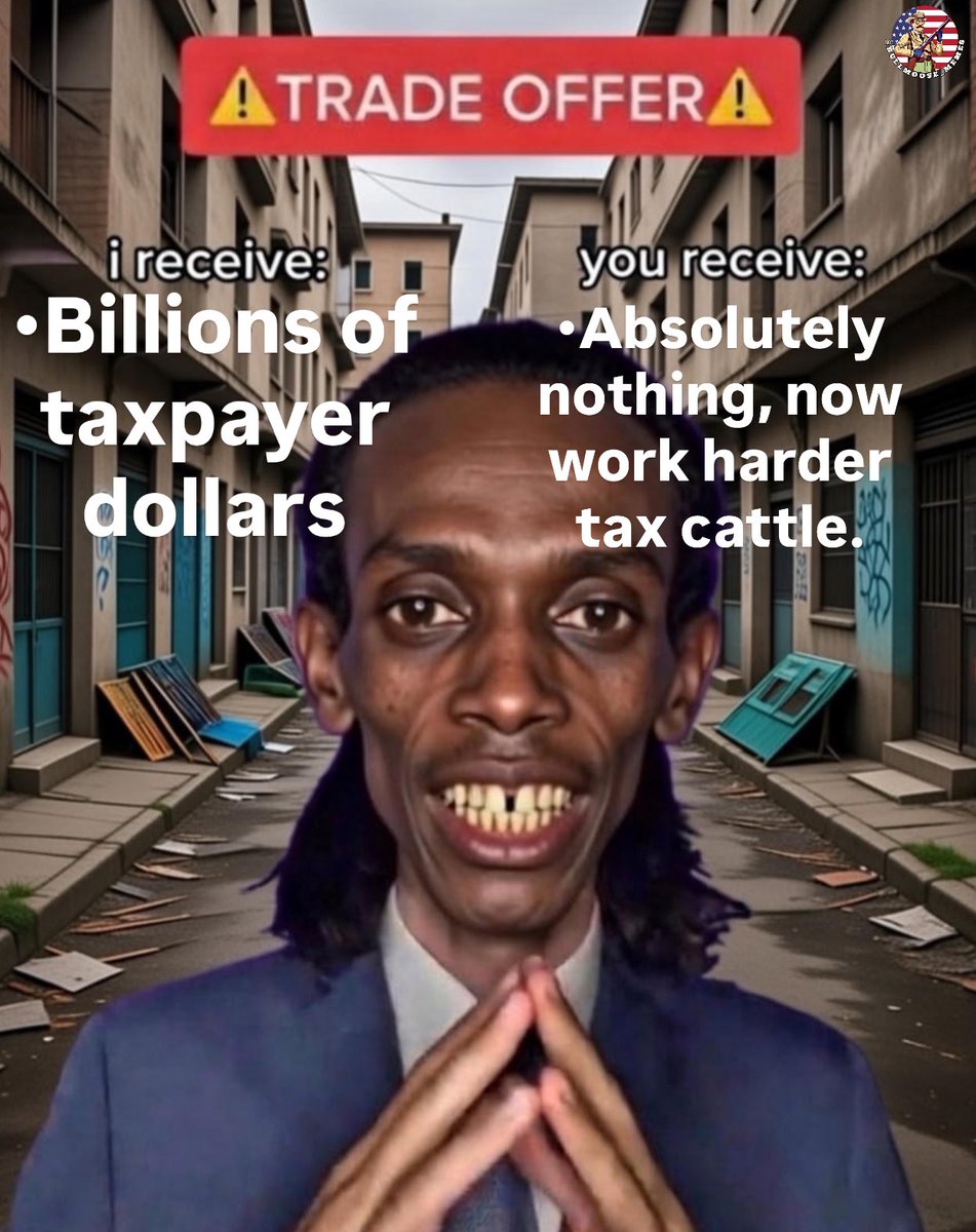 BullMooseMemes's tweet photo. @libsoftiktok Deport all Somalis.
I’m tired of being used as TAX CATTLE for foreign invaders! https://t.co/rWx7mbZ11k