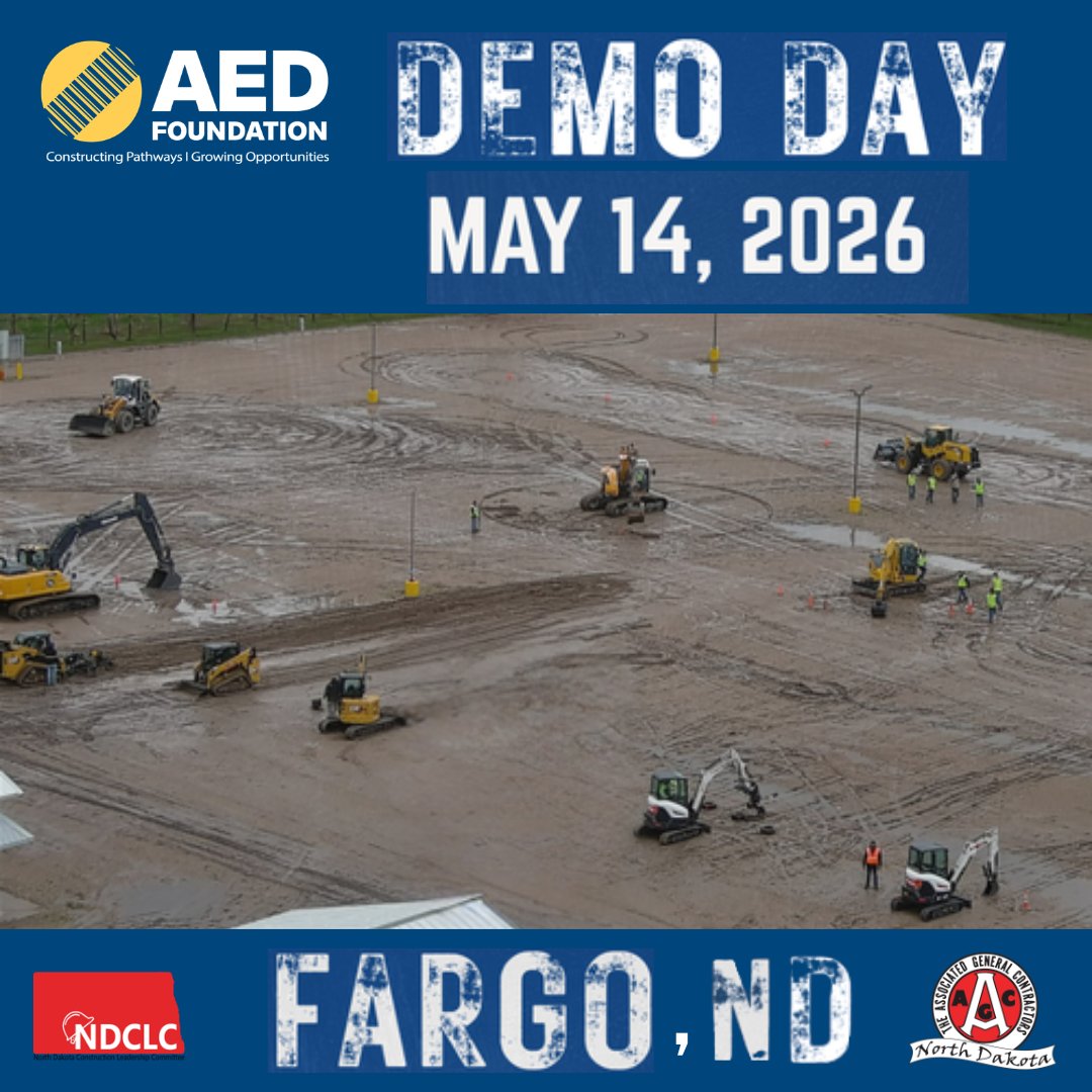 theaedfdn's tweet photo. We’re looking ahead to the NDCLC Demo Day in Fargo, ND on May 14. Held in partnership with the @AGCofND, students will engage with industry pros, see equipment and technology in action, and explore career paths in the industry. https://t.co/1pVbz0IqxI
