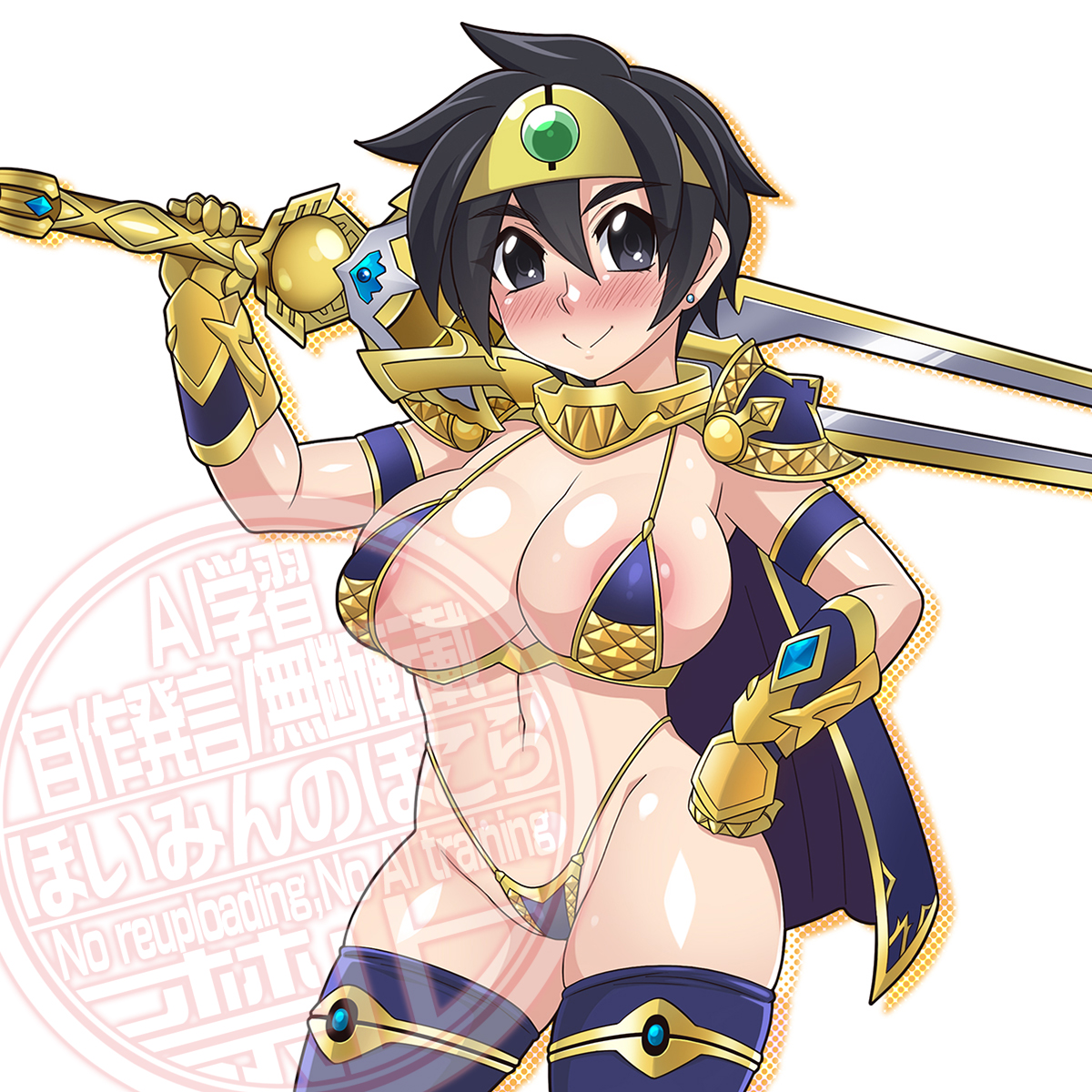 完全にGWには遅刻やけど、ゴールデンウィークの特別装備の勇者ちゃん描きました✨👙 